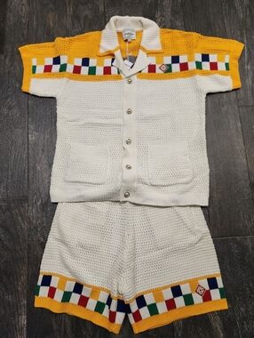 Casablanca White Knit Short-Sleeve Button-Down Shirt - Casablanca